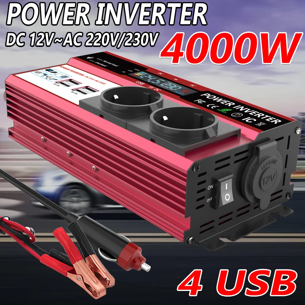 Power Inverter 12V 220V 4000W Continuous - 12V naar 220V 4000W piekvermogen omvormer